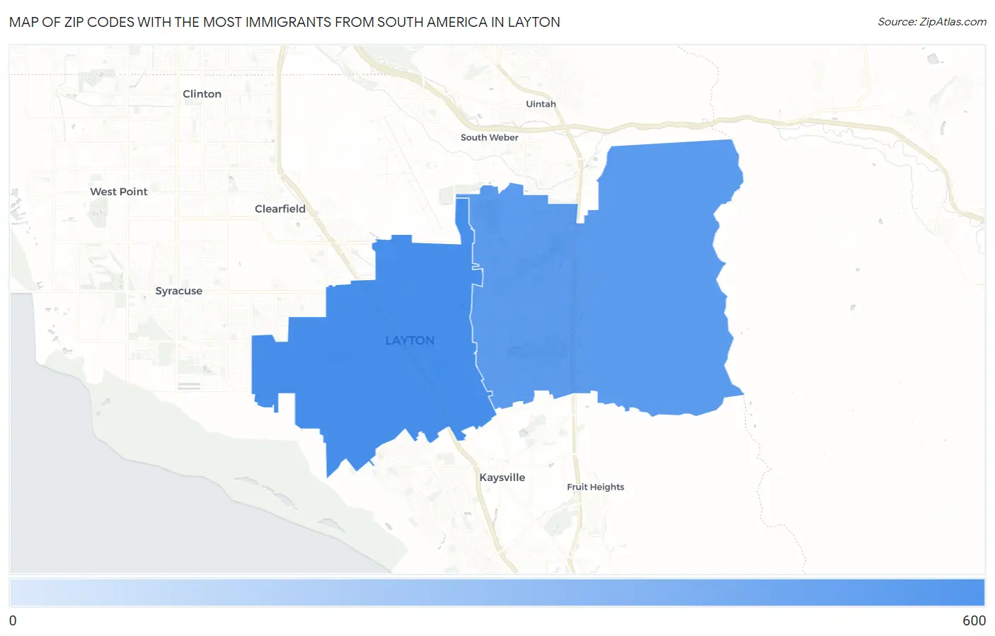 Zip Codes with the Most Immigrants from South America in Layton Map