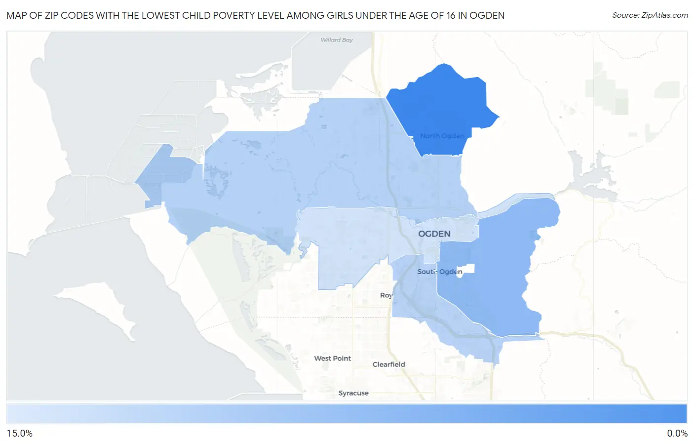 Zip Codes with the Lowest Child Poverty Level Among Girls Under the Age of 16 in Ogden Map