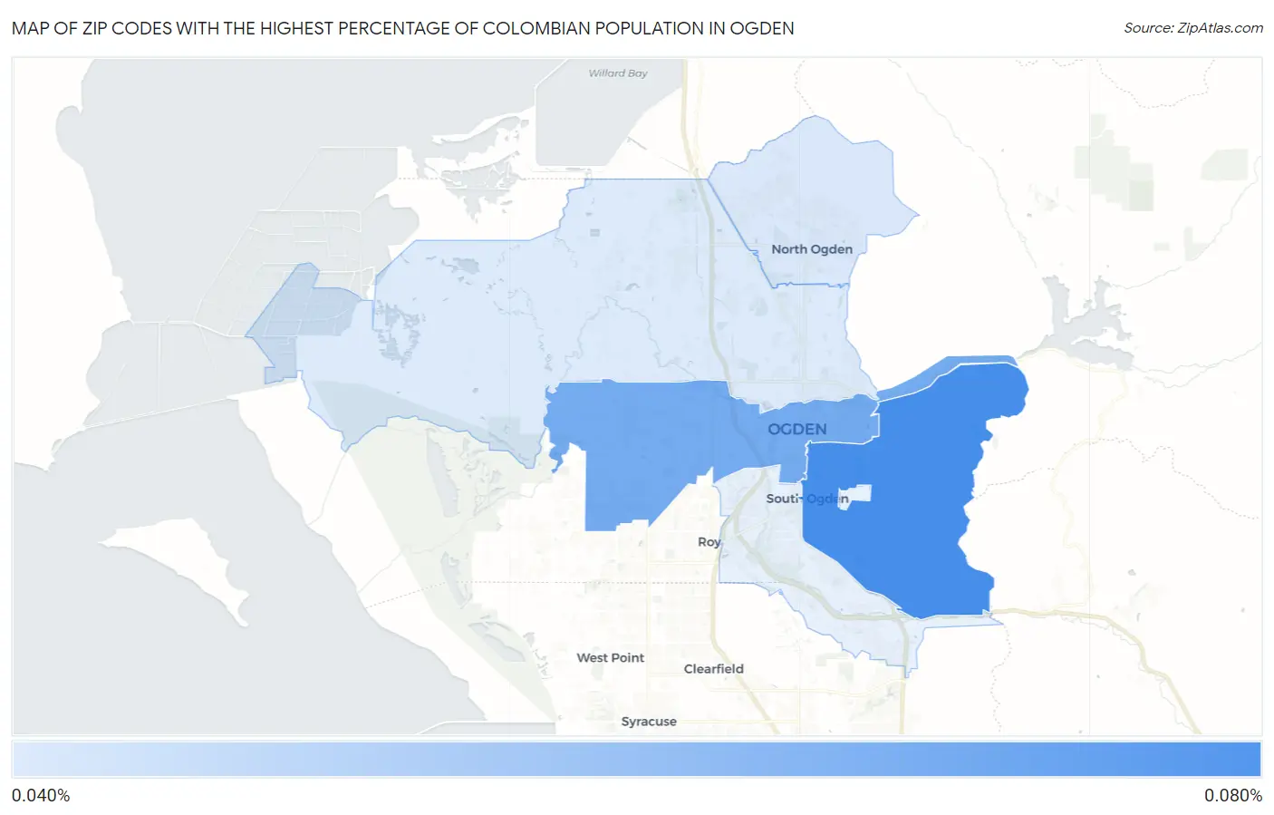 Zip Codes with the Highest Percentage of Colombian Population in Ogden Map