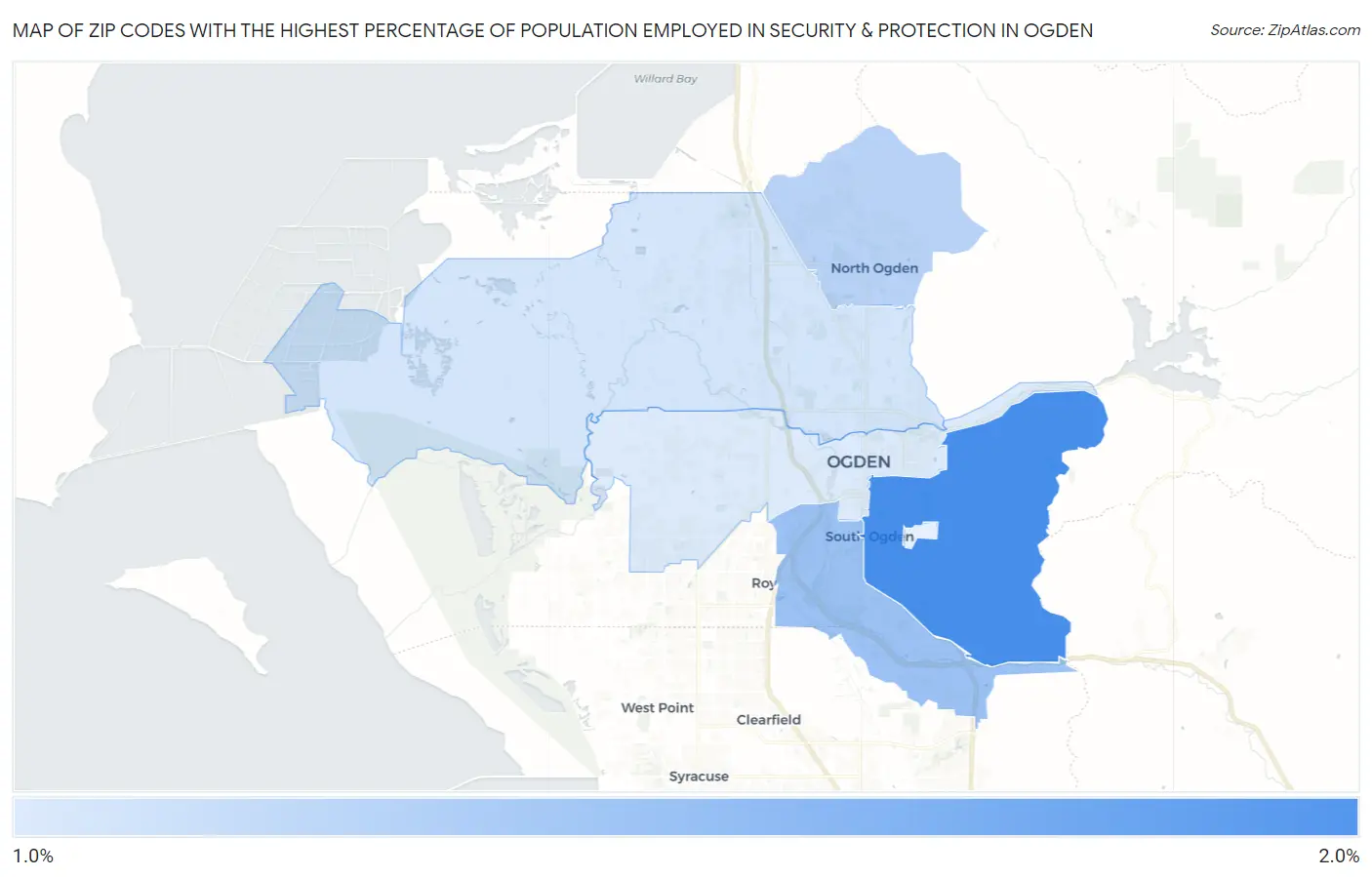 Zip Codes with the Highest Percentage of Population Employed in Security & Protection in Ogden Map