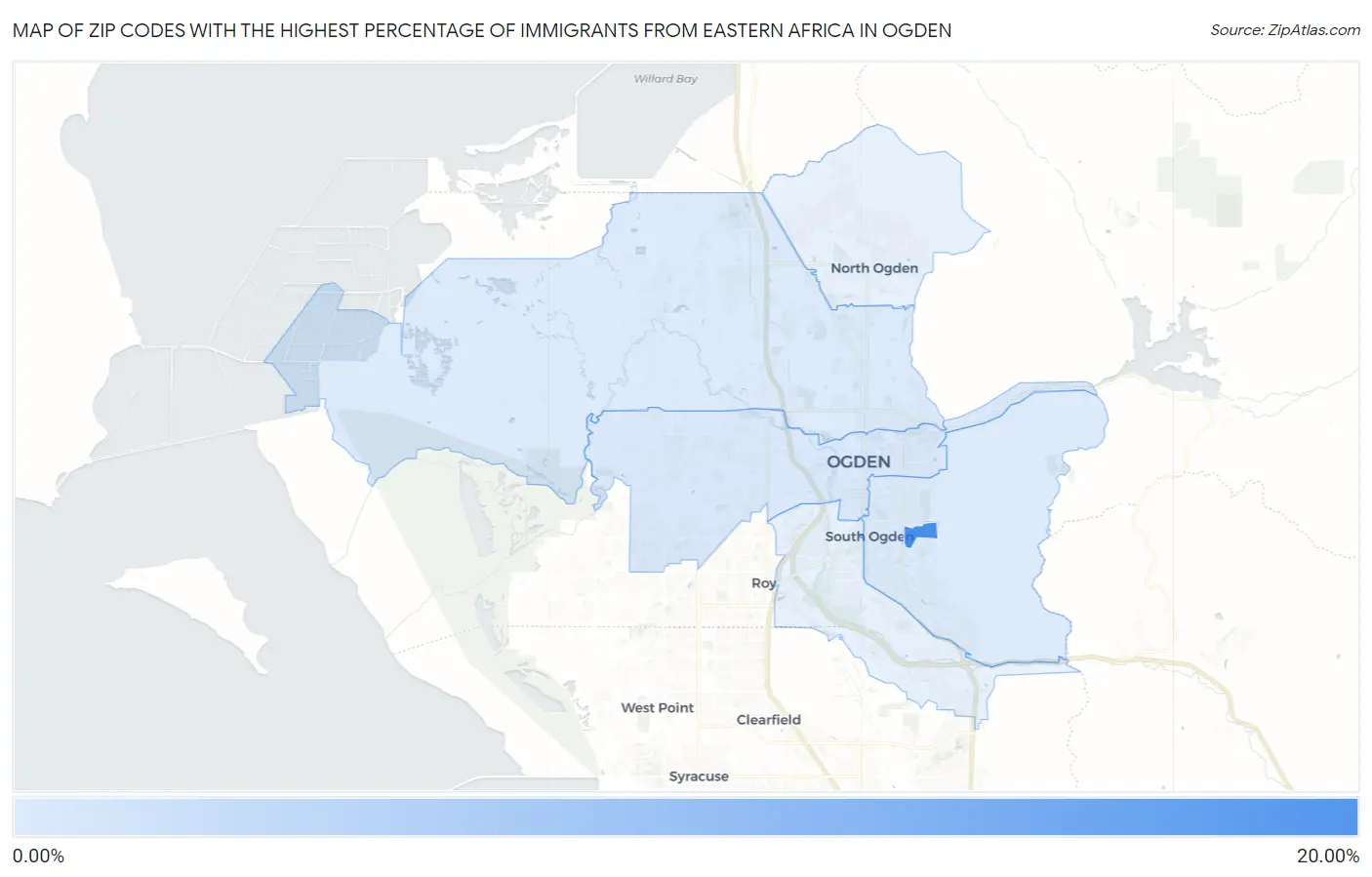 Zip Codes with the Highest Percentage of Immigrants from Eastern Africa in Ogden Map