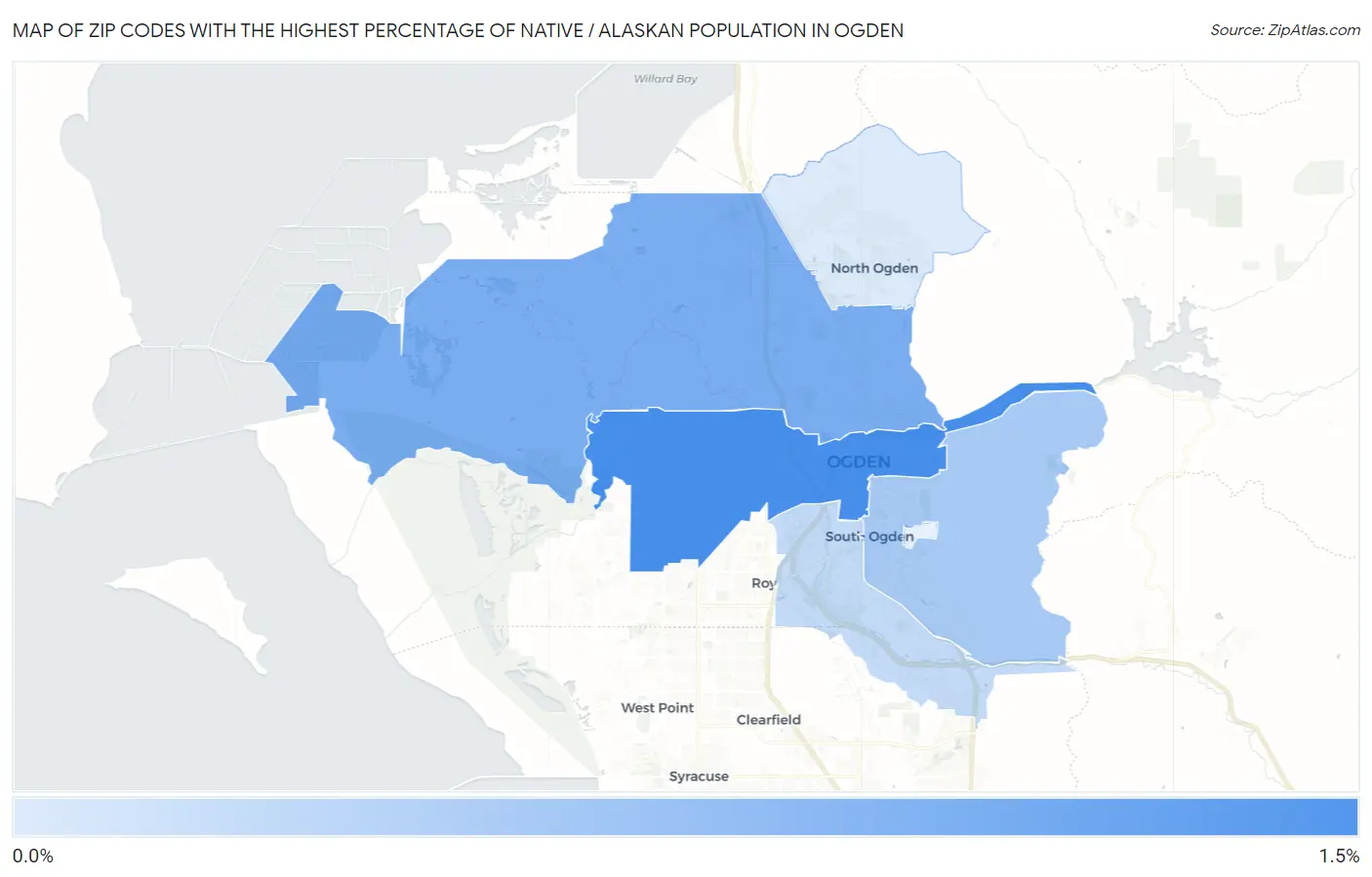 Zip Codes with the Highest Percentage of Native / Alaskan Population in Ogden Map