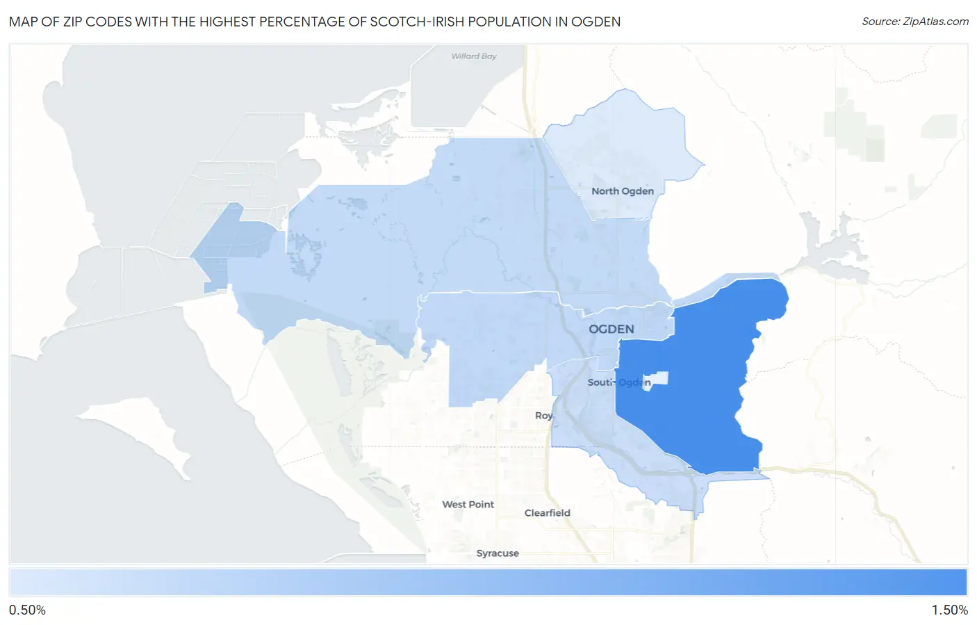 Zip Codes with the Highest Percentage of Scotch-Irish Population in Ogden Map