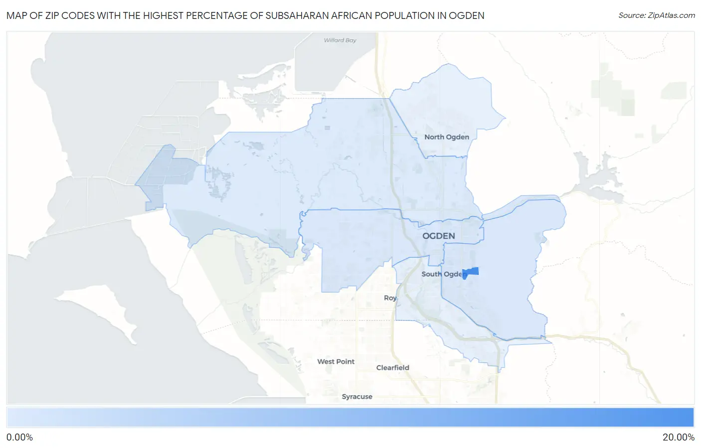 Zip Codes with the Highest Percentage of Subsaharan African Population in Ogden Map