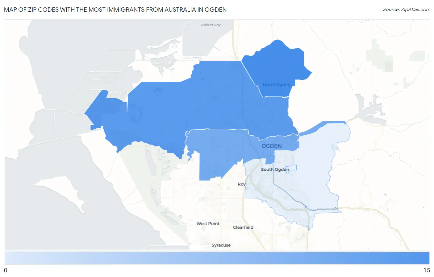 Zip Codes with the Most Immigrants from Australia in Ogden Map