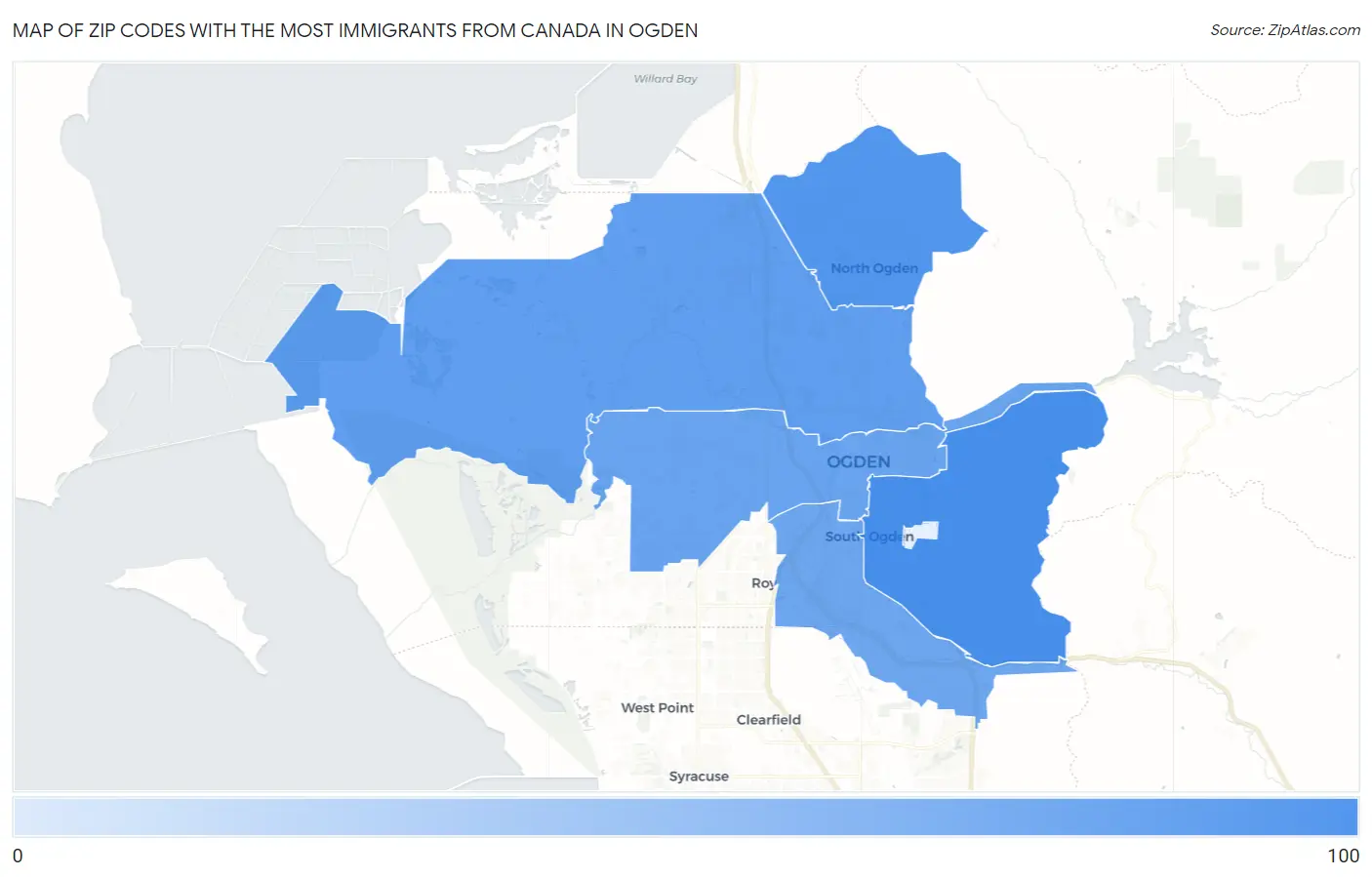 Zip Codes with the Most Immigrants from Canada in Ogden Map