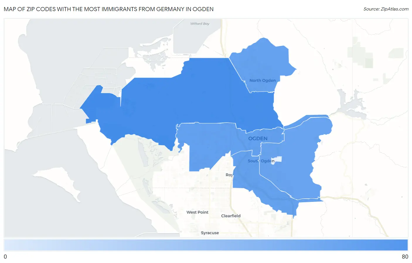 Zip Codes with the Most Immigrants from Germany in Ogden Map