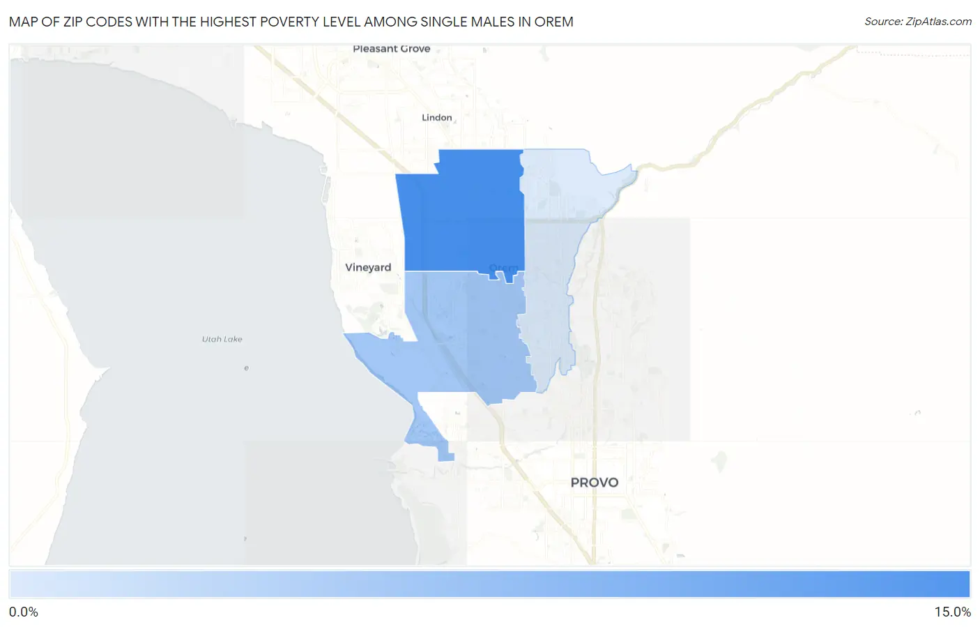 Zip Codes with the Highest Poverty Level Among Single Males in Orem Map
