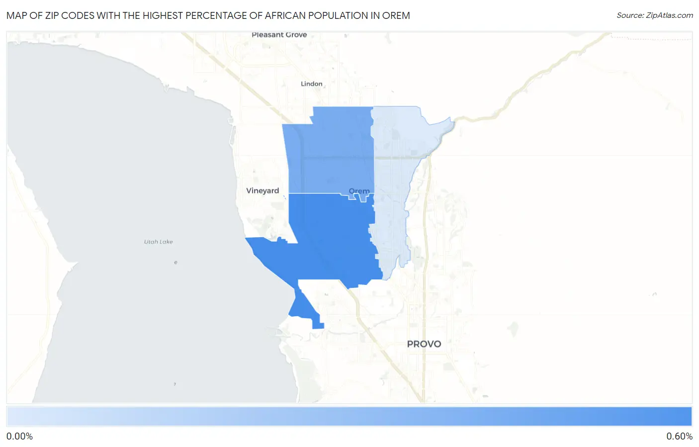 Zip Codes with the Highest Percentage of African Population in Orem Map