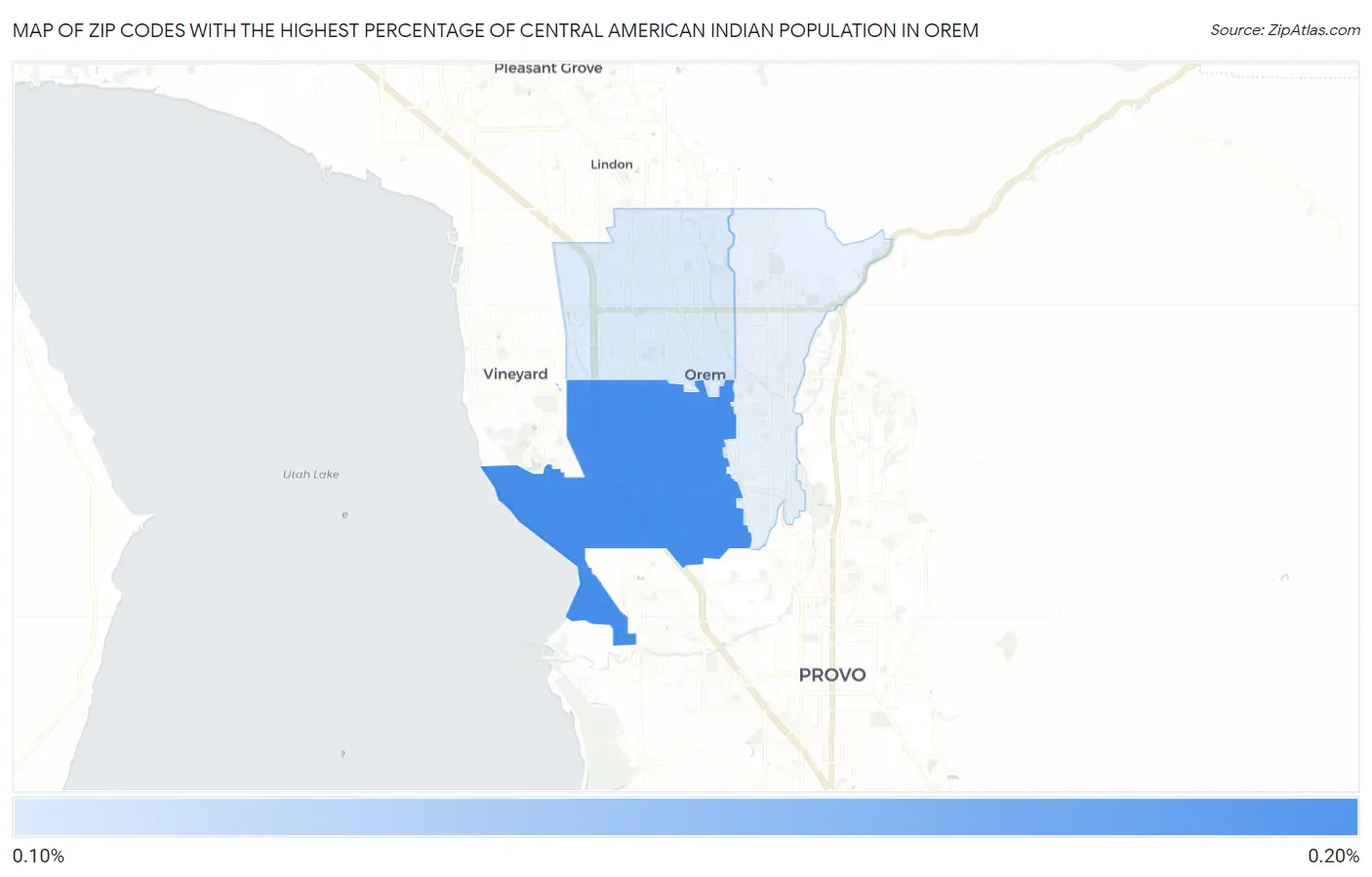 Zip Codes with the Highest Percentage of Central American Indian Population in Orem Map
