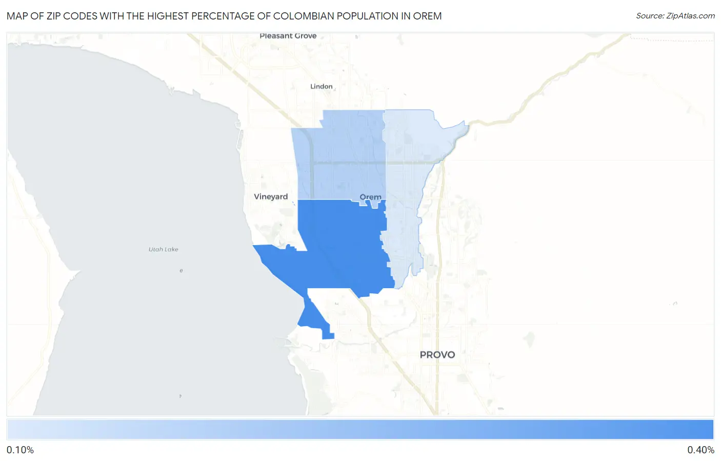 Zip Codes with the Highest Percentage of Colombian Population in Orem Map