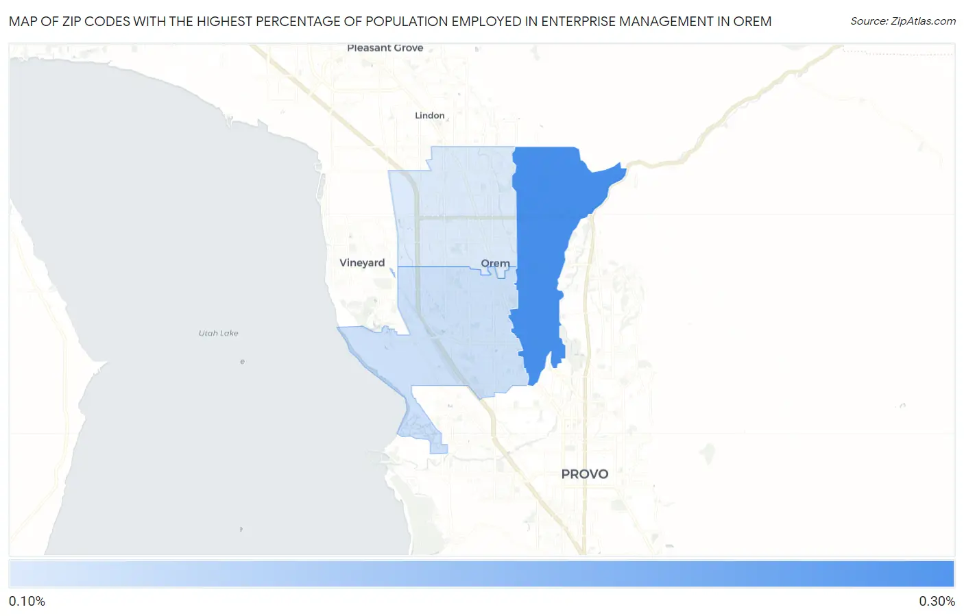 Zip Codes with the Highest Percentage of Population Employed in Enterprise Management in Orem Map