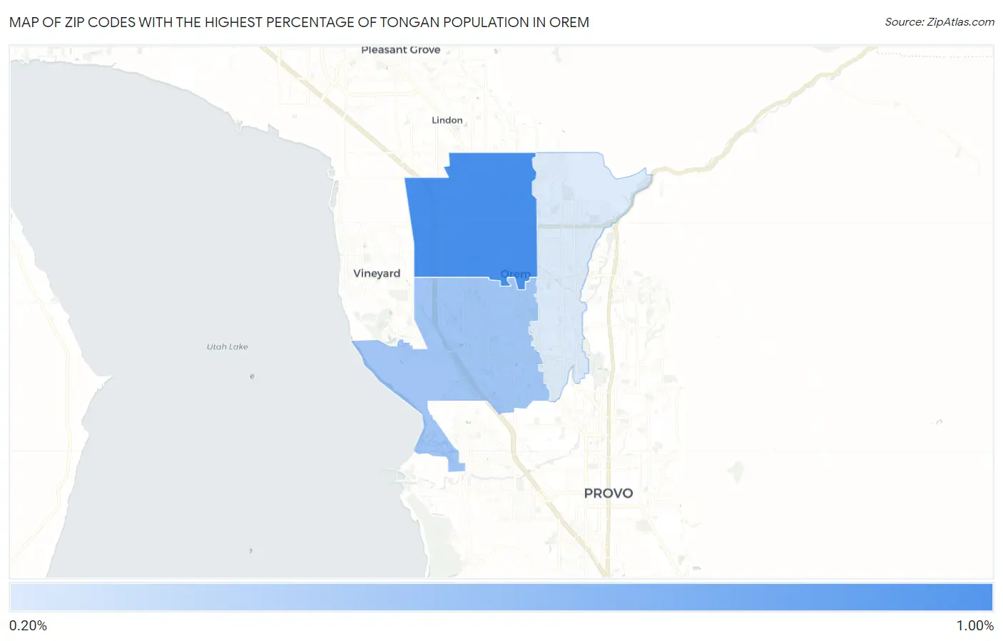 Zip Codes with the Highest Percentage of Tongan Population in Orem Map