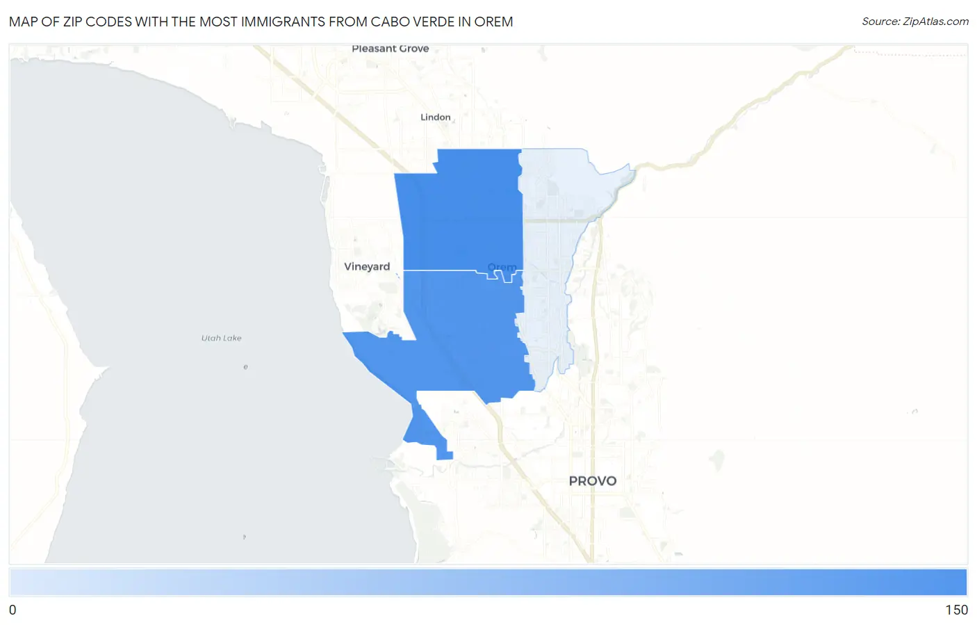 Zip Codes with the Most Immigrants from Cabo Verde in Orem Map