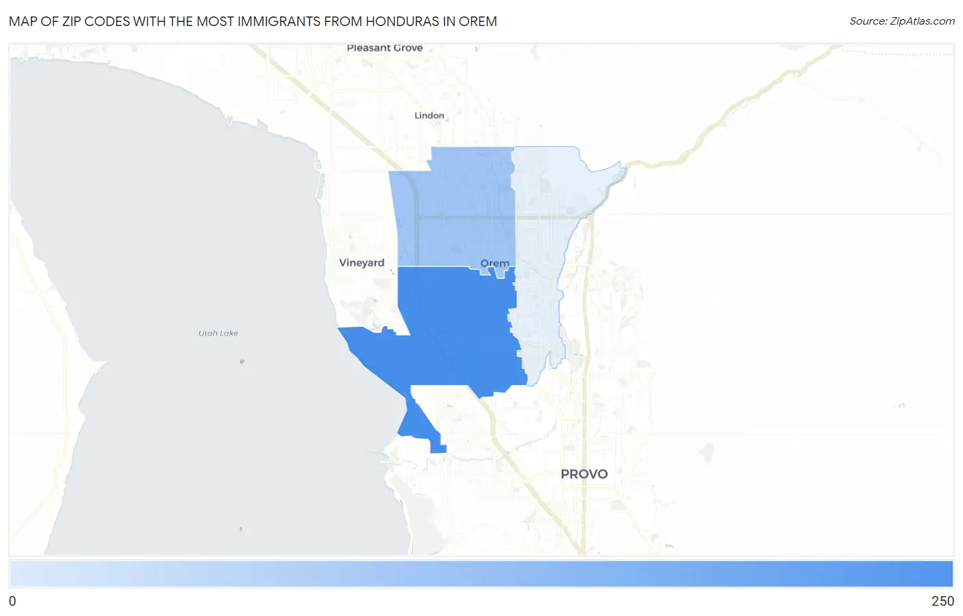 Zip Codes with the Most Immigrants from Honduras in Orem Map