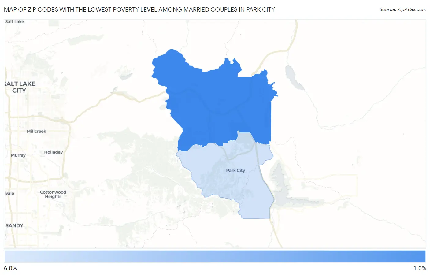 Zip Codes with the Lowest Poverty Level Among Married Couples in Park City Map