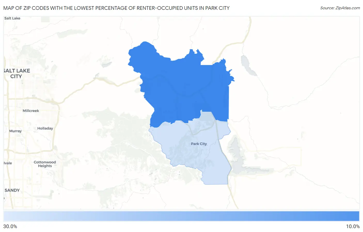 Zip Codes with the Lowest Percentage of Renter-Occupied Units in Park City Map