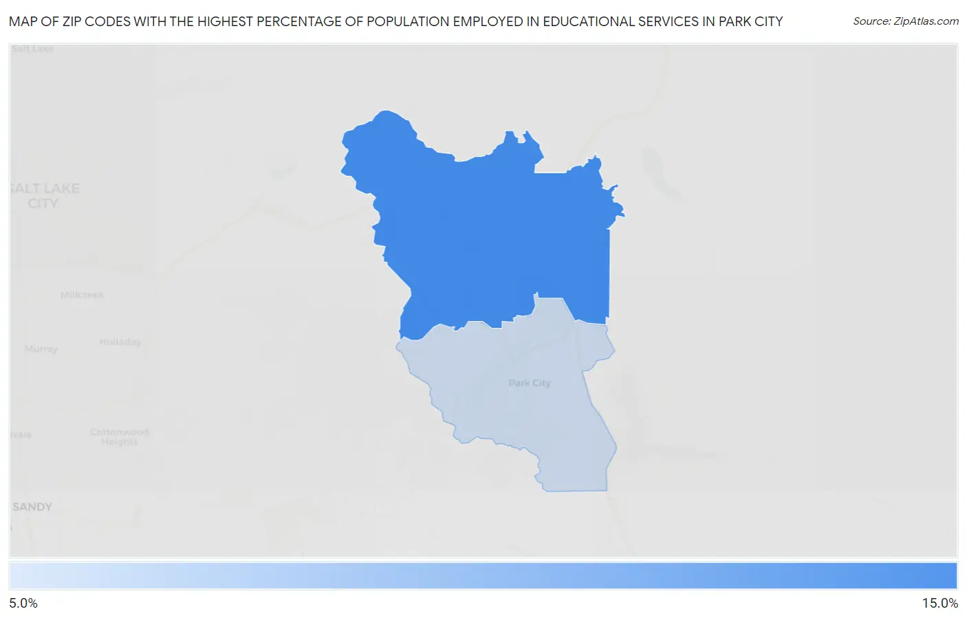 Zip Codes with the Highest Percentage of Population Employed in Educational Services in Park City Map