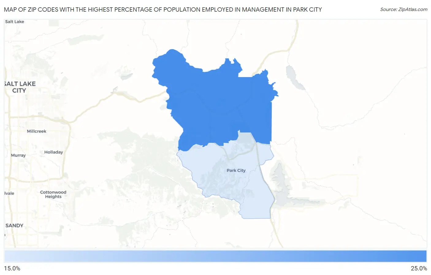Zip Codes with the Highest Percentage of Population Employed in Management in Park City Map
