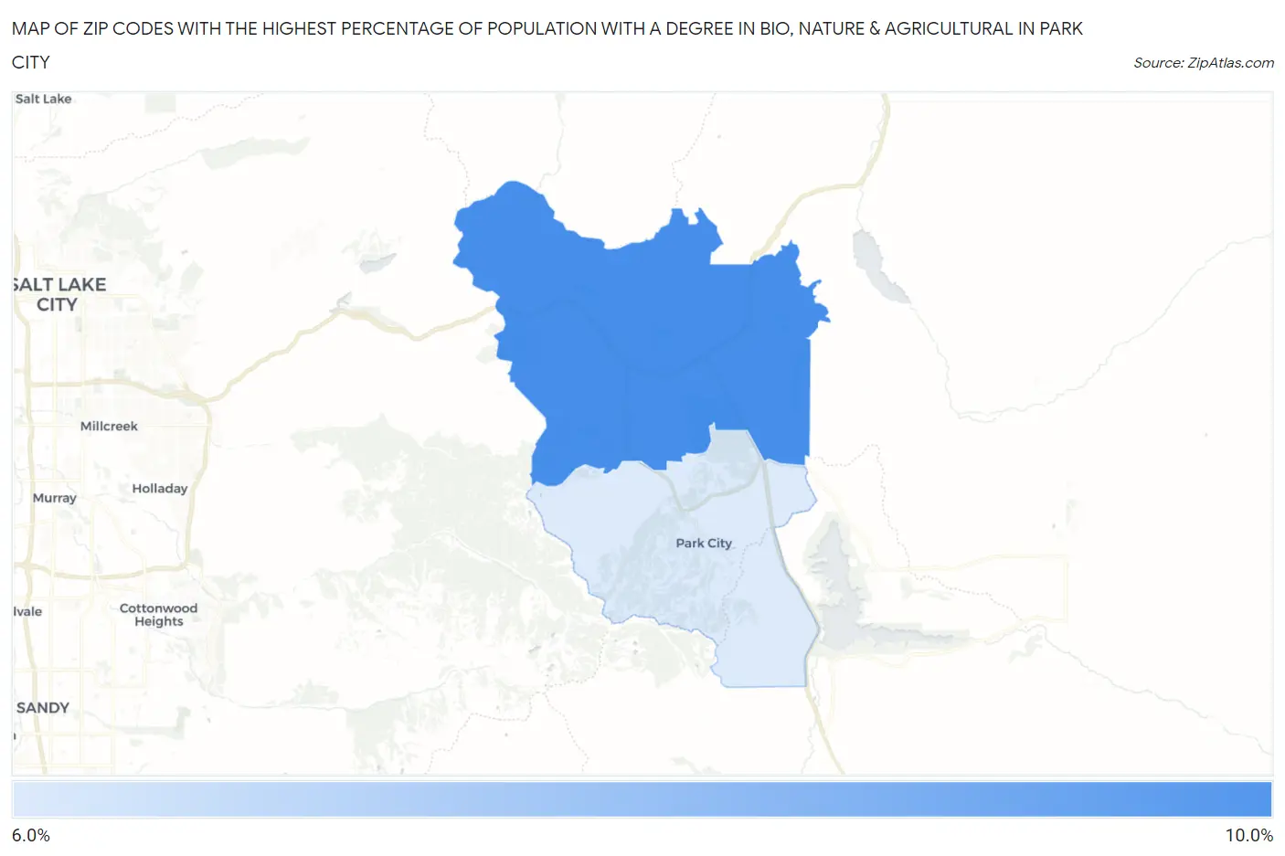 Zip Codes with the Highest Percentage of Population with a Degree in Bio, Nature & Agricultural in Park City Map