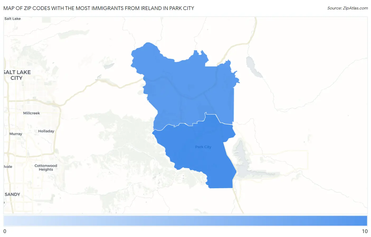 Zip Codes with the Most Immigrants from Ireland in Park City Map