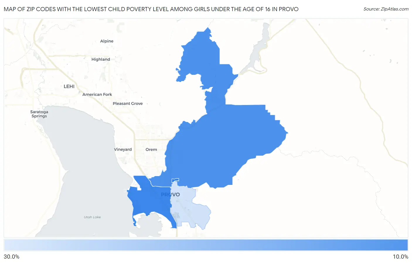 Zip Codes with the Lowest Child Poverty Level Among Girls Under the Age of 16 in Provo Map