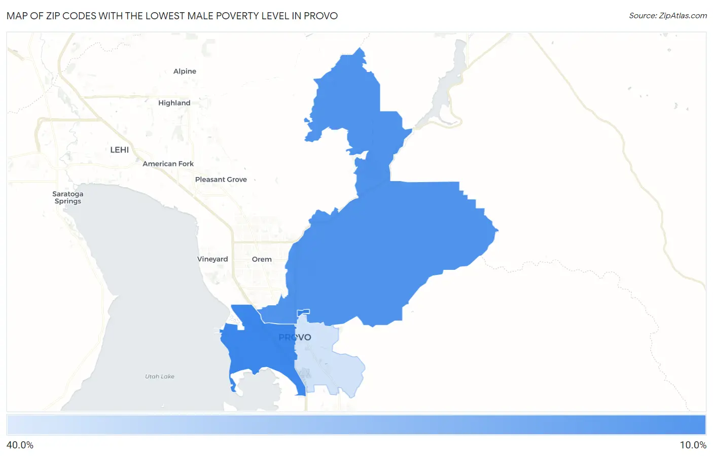 Zip Codes with the Lowest Male Poverty Level in Provo Map