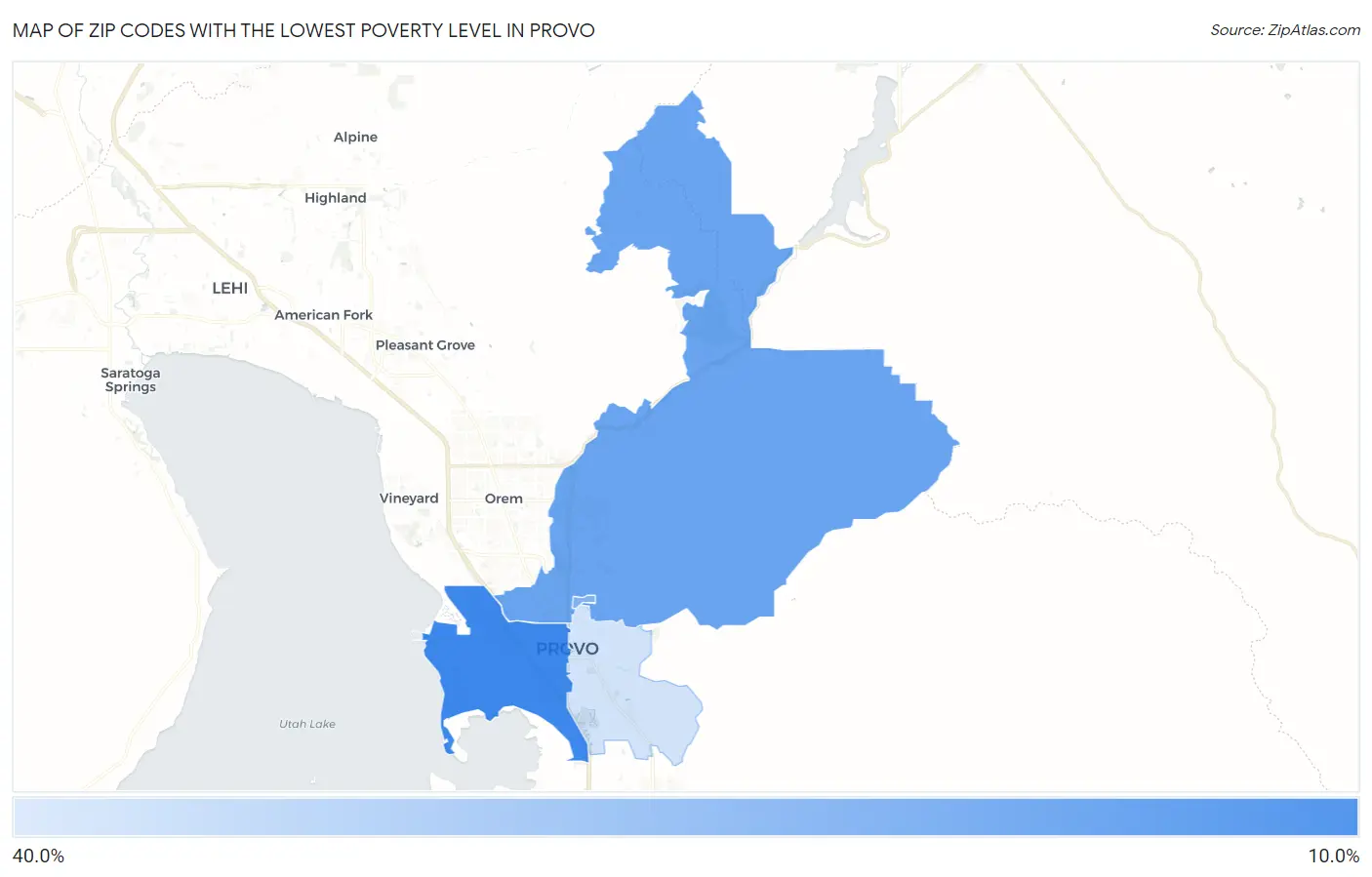Zip Codes with the Lowest Poverty Level in Provo Map
