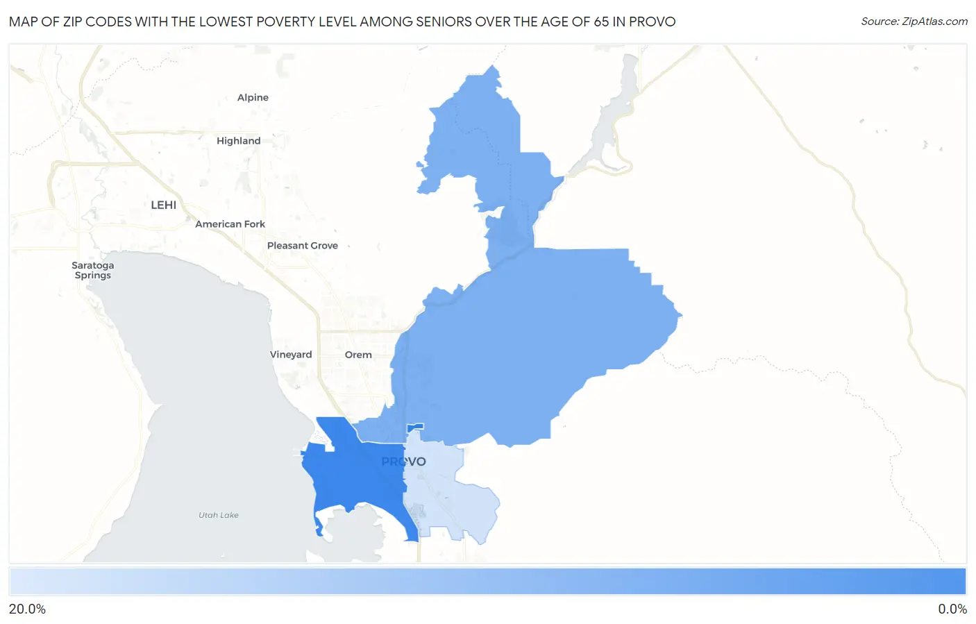 Zip Codes with the Lowest Poverty Level Among Seniors Over the Age of 65 in Provo Map