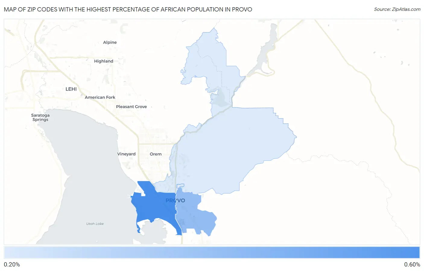 Zip Codes with the Highest Percentage of African Population in Provo Map