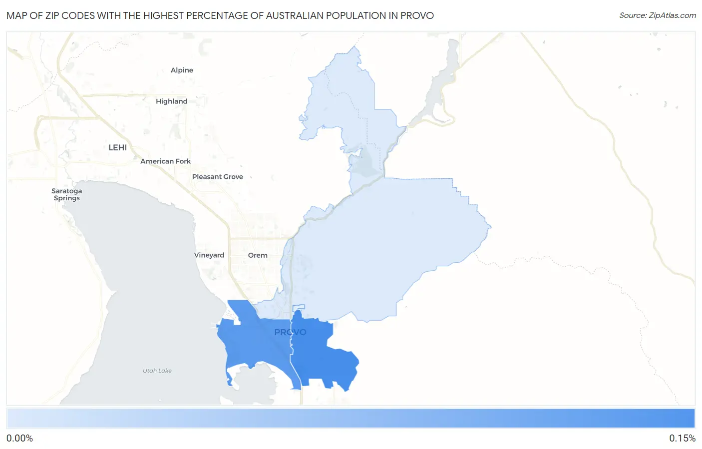Zip Codes with the Highest Percentage of Australian Population in Provo Map
