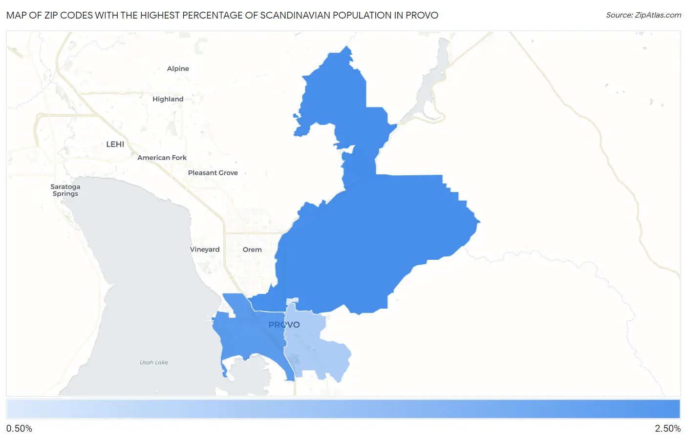 Zip Codes with the Highest Percentage of Scandinavian Population in Provo Map