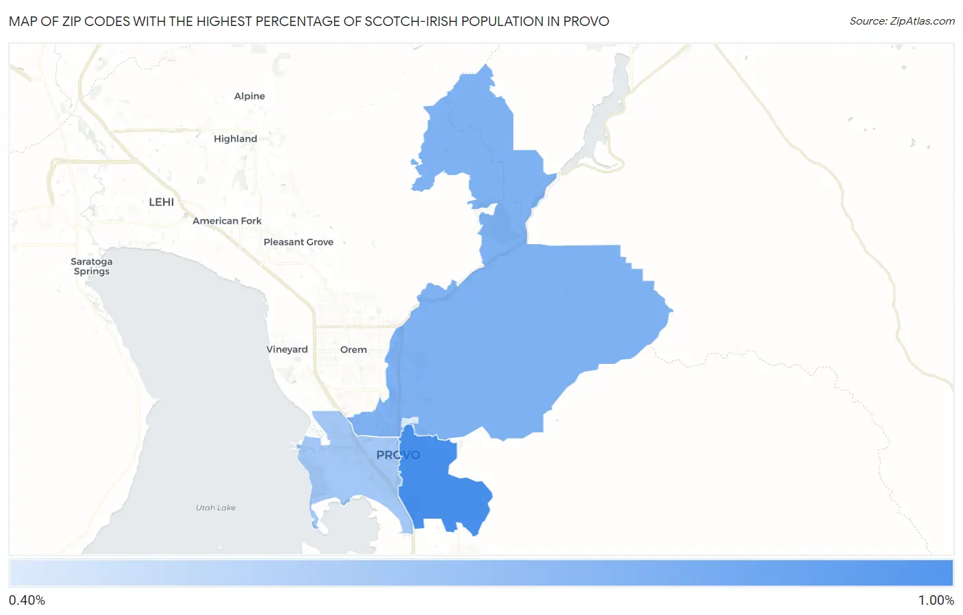 Zip Codes with the Highest Percentage of Scotch-Irish Population in Provo Map