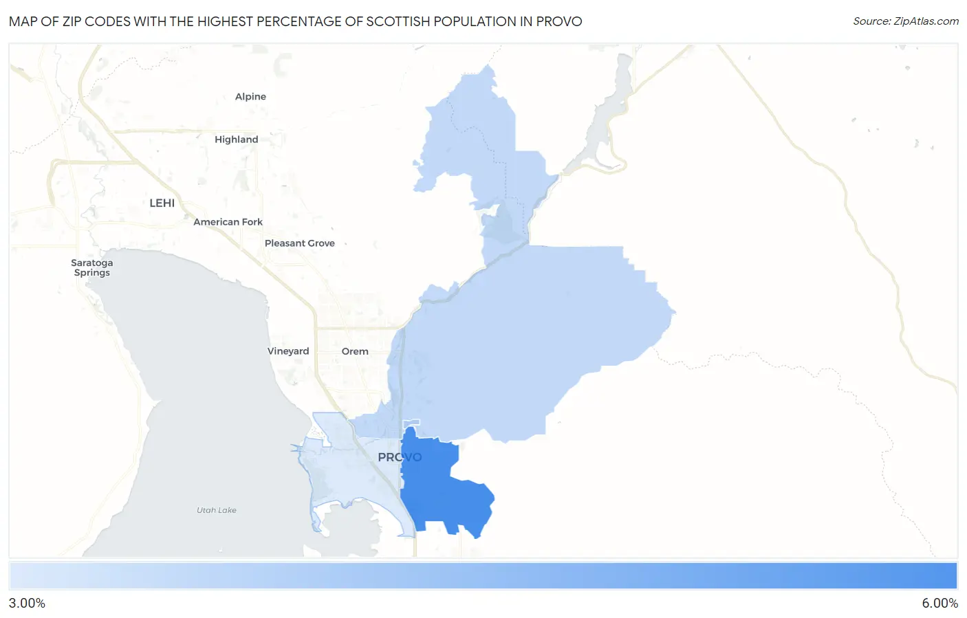 Zip Codes with the Highest Percentage of Scottish Population in Provo Map