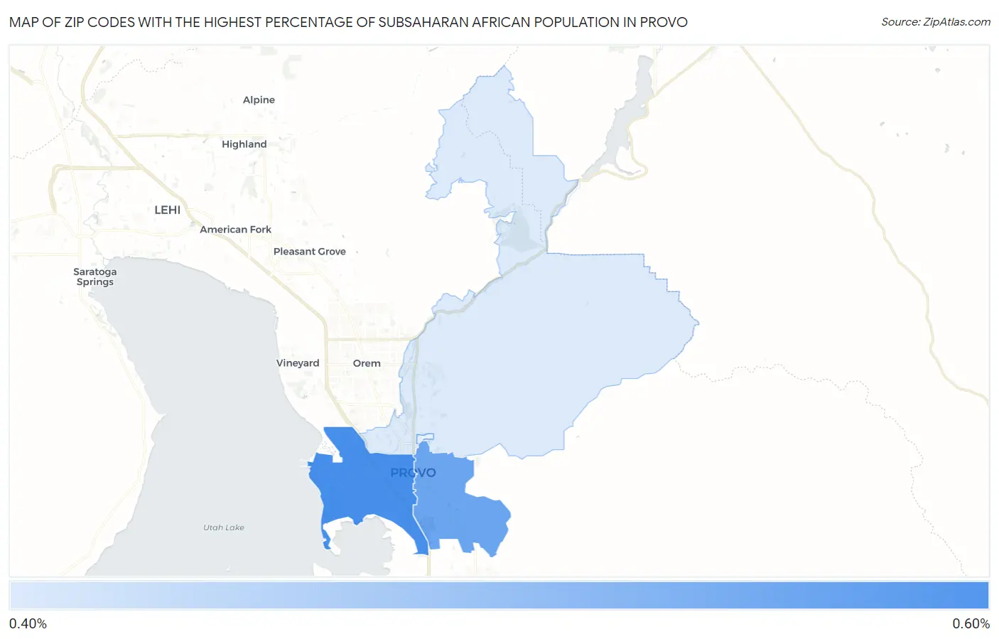 Zip Codes with the Highest Percentage of Subsaharan African Population in Provo Map