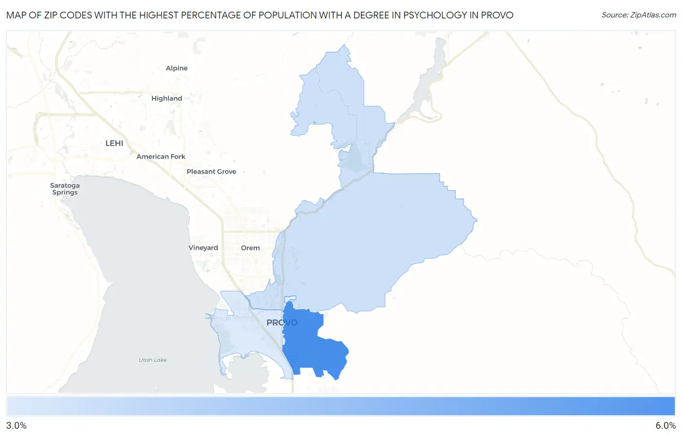Zip Codes with the Highest Percentage of Population with a Degree in Psychology in Provo Map