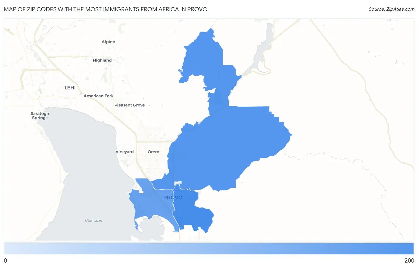 Zip Codes with the Most Immigrants from Africa in Provo Map