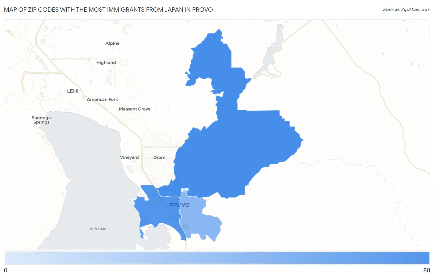 Zip Codes with the Most Immigrants from Japan in Provo Map