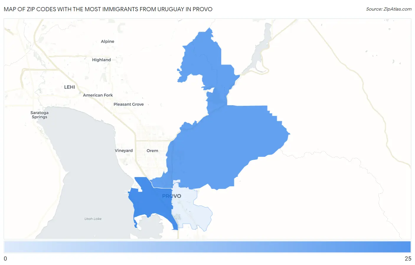 Zip Codes with the Most Immigrants from Uruguay in Provo Map