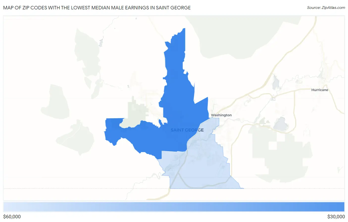 Zip Codes with the Lowest Median Male Earnings in Saint George Map