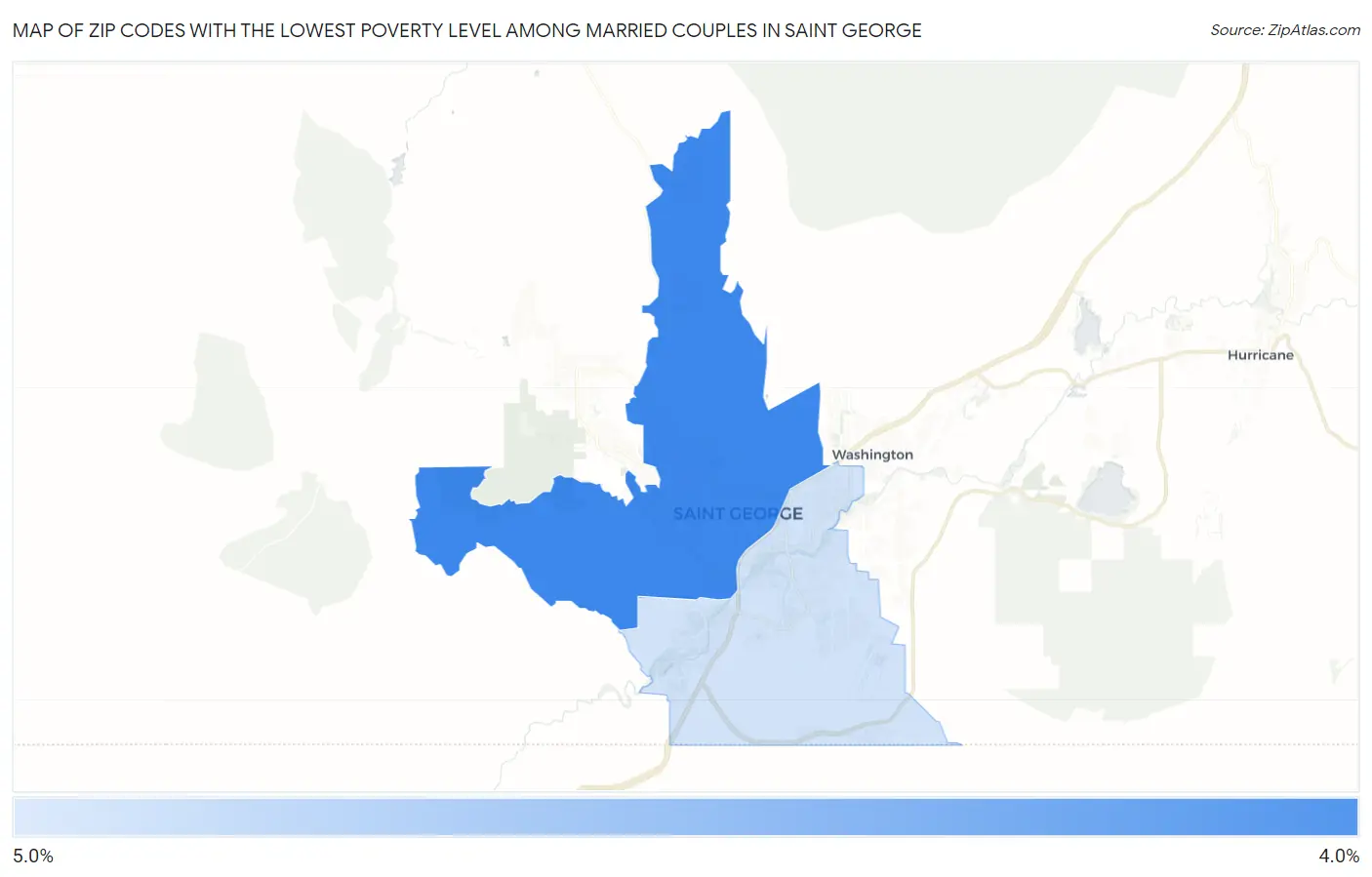 Zip Codes with the Lowest Poverty Level Among Married Couples in Saint George Map