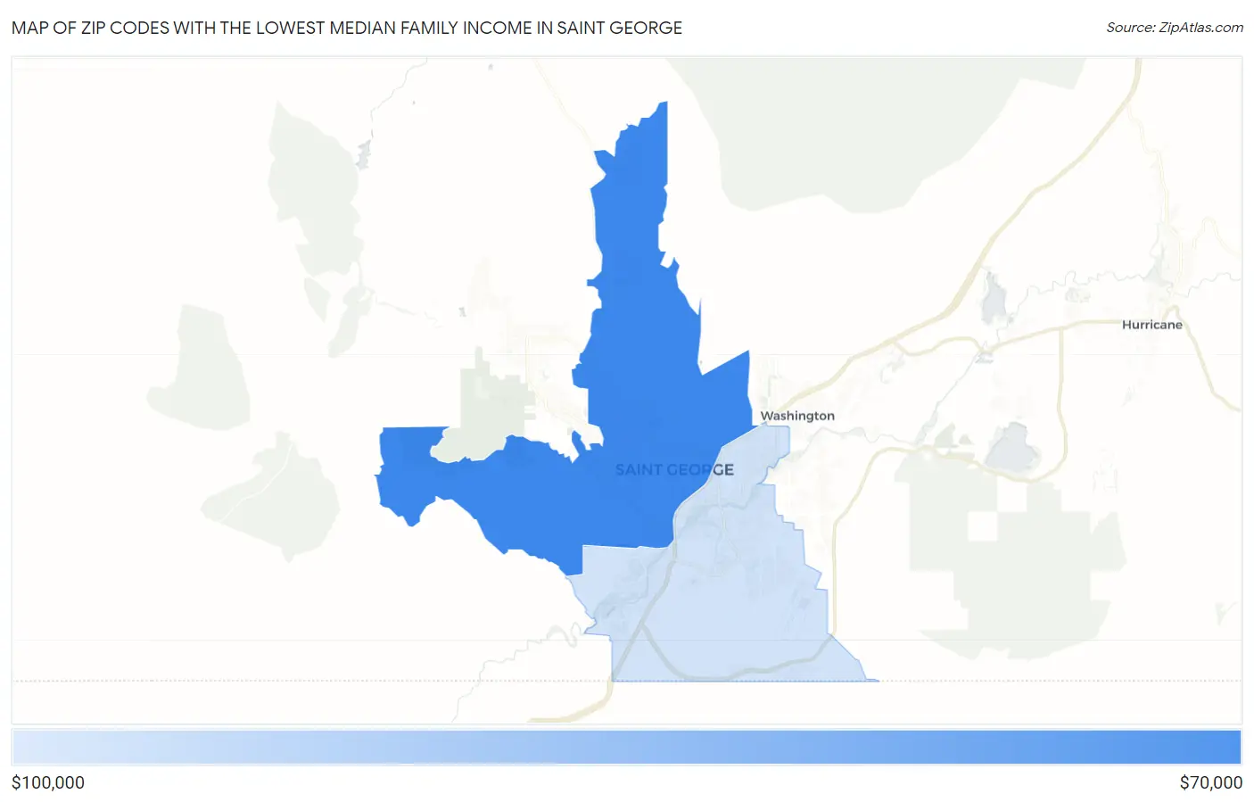 Zip Codes with the Lowest Median Family Income in Saint George Map
