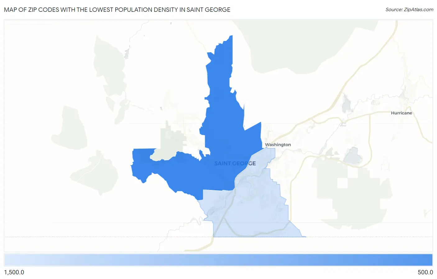 Zip Codes with the Lowest Population Density in Saint George Map