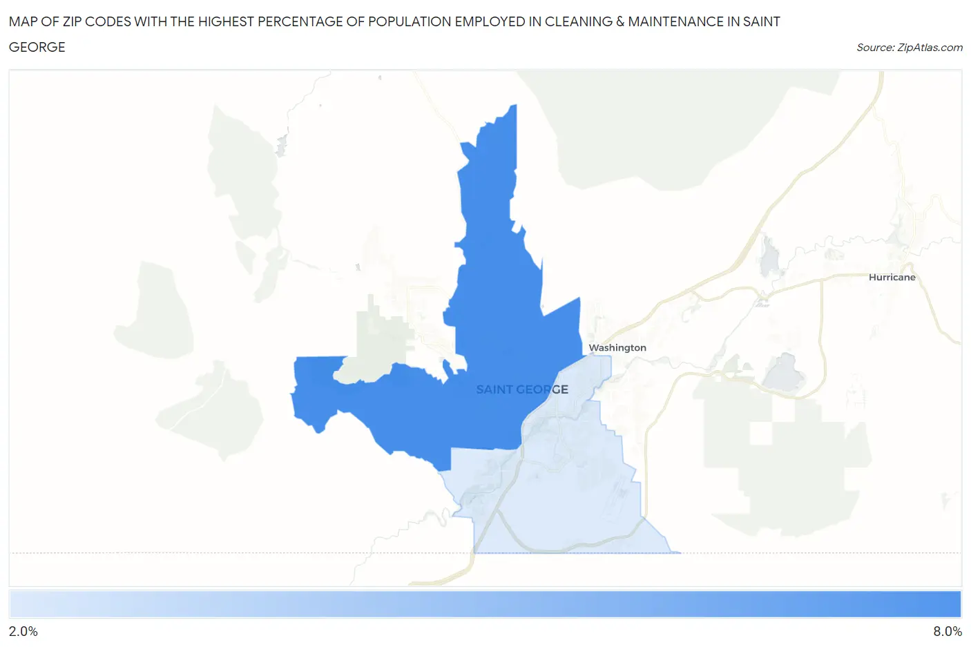 Zip Codes with the Highest Percentage of Population Employed in Cleaning & Maintenance in Saint George Map