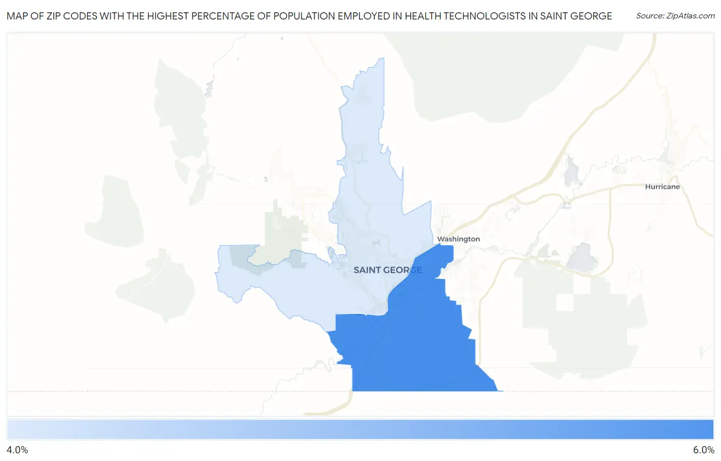 Zip Codes with the Highest Percentage of Population Employed in Health Technologists in Saint George Map
