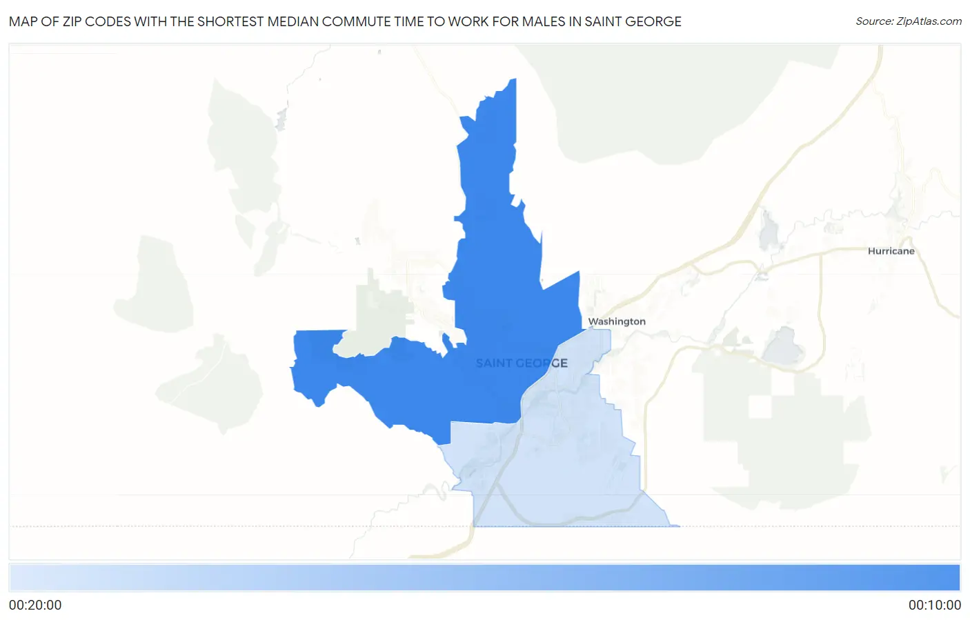Zip Codes with the Shortest Median Commute Time to Work for Males in Saint George Map
