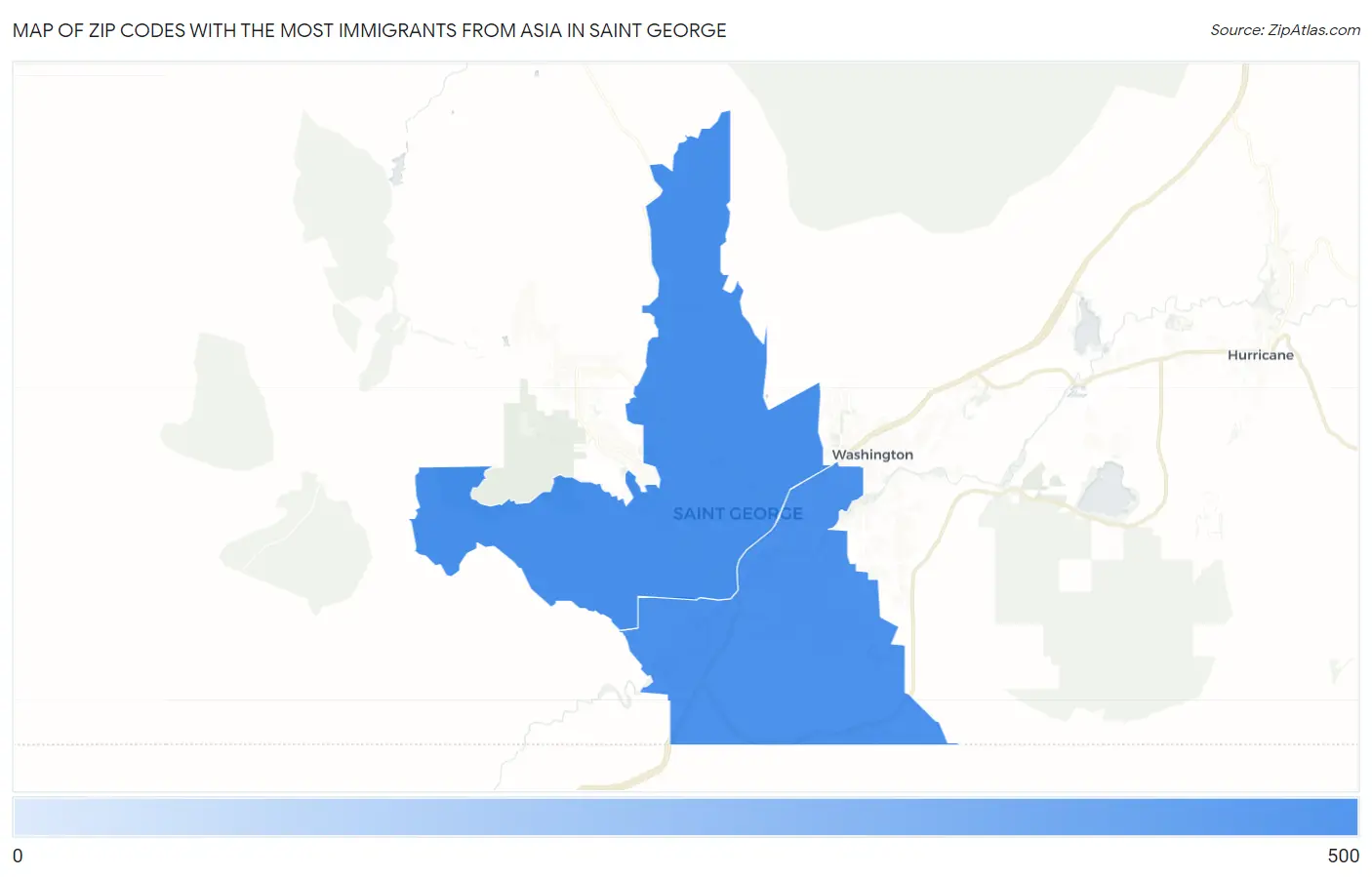 Zip Codes with the Most Immigrants from Asia in Saint George Map