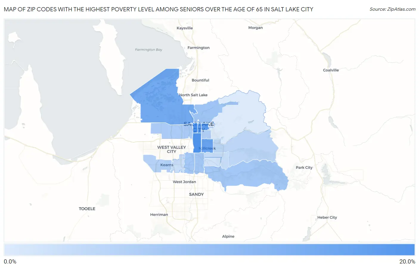 Zip Codes with the Highest Poverty Level Among Seniors Over the Age of 65 in Salt Lake City Map