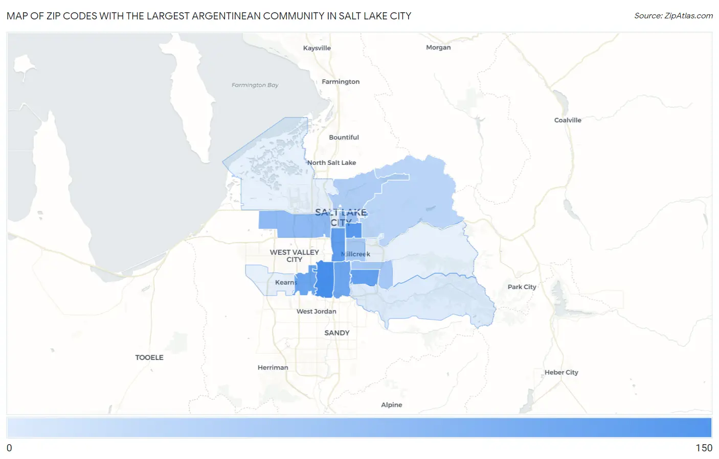 Zip Codes with the Largest Argentinean Community in Salt Lake City Map