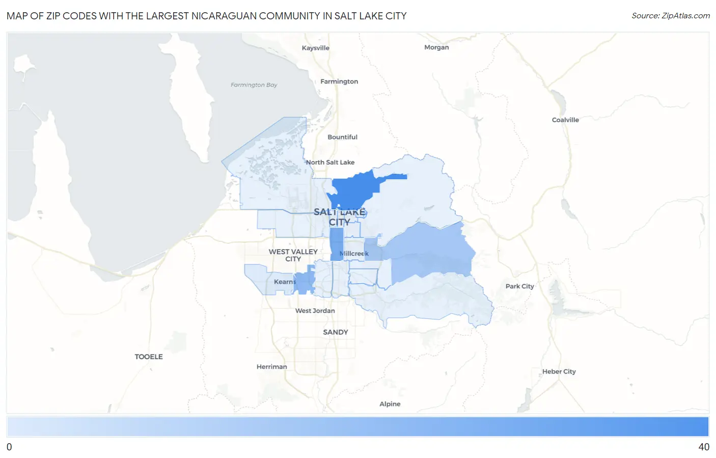 Zip Codes with the Largest Nicaraguan Community in Salt Lake City Map